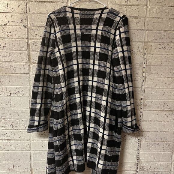 Hannah Full Length Black White Blue Plaid Cardigan Medium - Picture 8 of 10